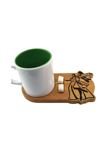 Ahşap Servis Sunum Tahta Bardak Altlığı - Kafkas Çerkes Dans Figürlü Ahşap