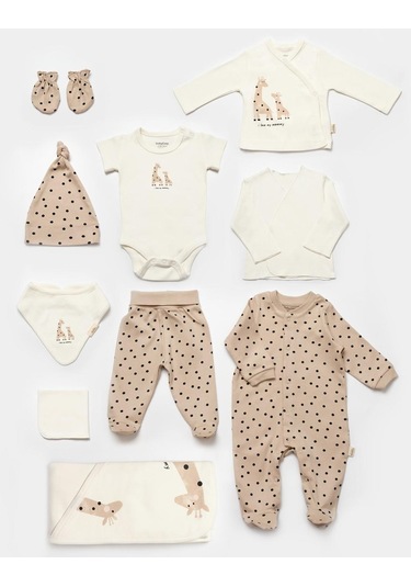 BabyCosy Organik Zürafa Desenli 10 Lu Set Ekru - Vizon