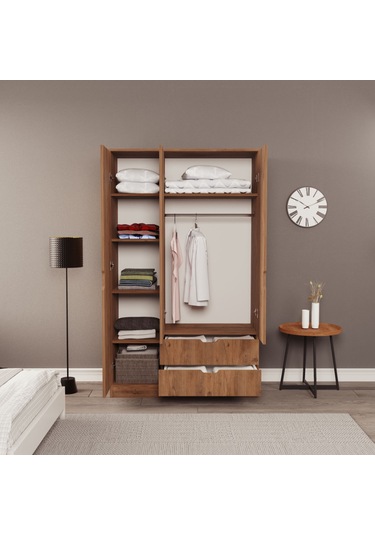 Moderno Trio 3 Kapaklı 2 Çekmeceli Gardırop Şık Ve Fonksiyonel Depolama Alanı Atlantik Çam