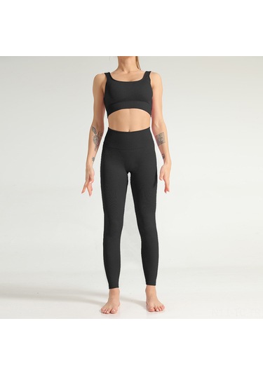 Skycity Kadınlar İçin Hızlı Kuruyan Yoga Ve Spor Seti - Sütyen Üst + Yüksek Bel Pantolon SiYAH Siyah