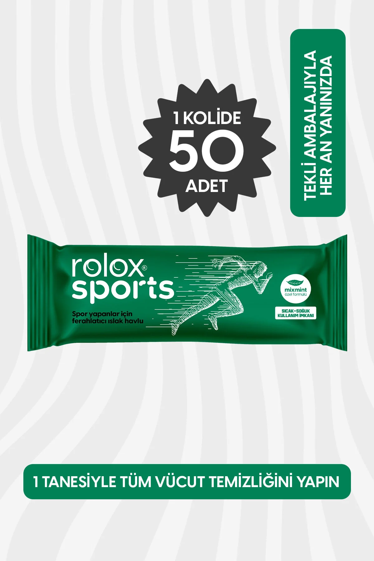 Rolox Sports - 50 Paket Spor Yapanlar Için Ferahlatıcı Islak Havlu Islak Mendil