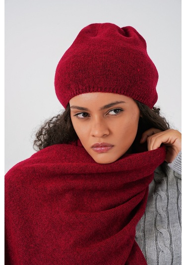 Kadın Triko Atkı Bere 15939 - Bordo Bordo