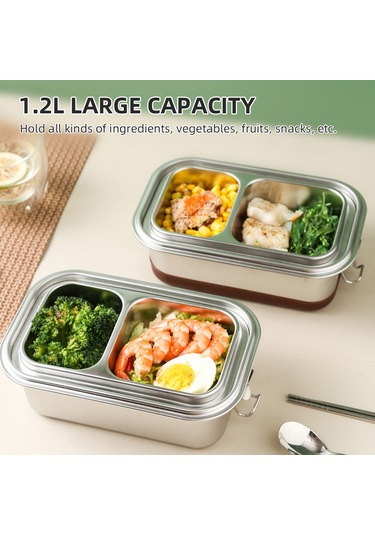 Leezsing 304 Paslanmaz Çelik Öğle Yemeği Kutusu Çift Katmanlı 3 Bölmeli 1.2l Dikdörtgen Bento Kutusu Silikon Tabanlı