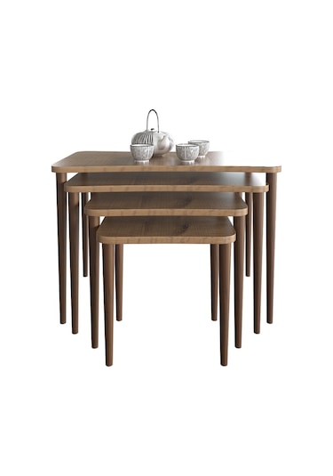 Zuesse Dizayn Selena Zigon Sehpa Ahşap Ayaklı Ceviz Salonseti Sehpası 4 'Lü