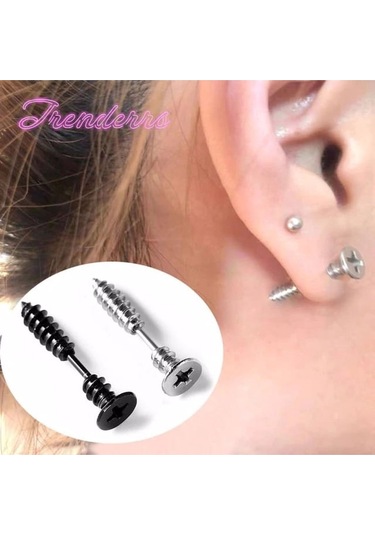 Tezzgelsin Unisex Hipoalerjenik Gothic Punk Paslanmaz Çelik Küpe Siyah - Beyaz