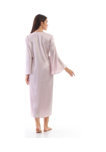 Laperissa Kadın Pudra Saten Dokuma Sabahlık Siyah Kuşaklı Şık Ve Zarif Ev Giyim Pudra