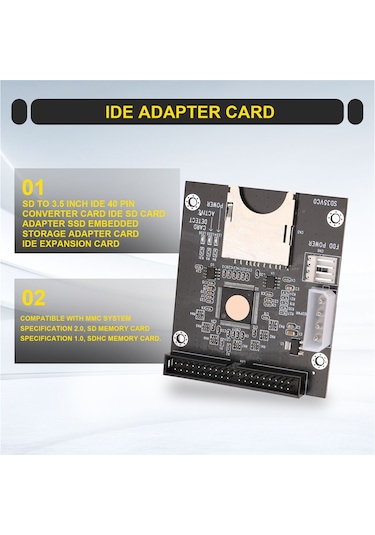 Xurunkeji Sd To 3.5 İnç Ide 40 Pin Dönüştürücü Kart Ide Sd Kart Adaptörü Ssd Gömülü Depolama Adaptörü Kartı Ide Genişletme Kartı