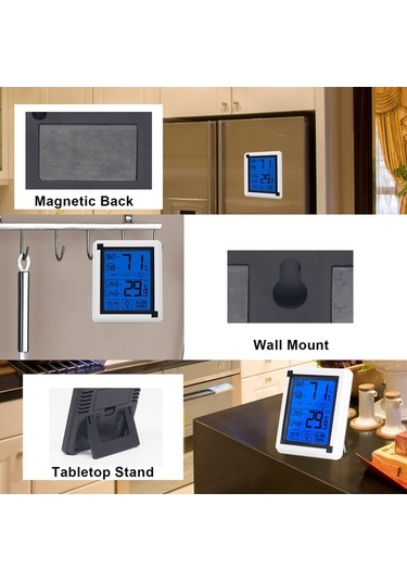 Moly Geniş Lcd Dokunmatik Beyaz-siyah Dijital Nem Sıcaklık Ölçer, -4 158 C / 20 95% Rh, Pil Yok Ticari Ev Meteoroloji Saati