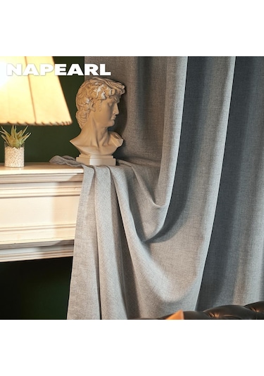 Mavi 1 Adet Napearl Düz Renk Taklit Keten Pencere Tül Oturma Odası Perdesi Sırf Perde Mutfak Kapı Yatak Odası Perdesi W100cm X L130cm