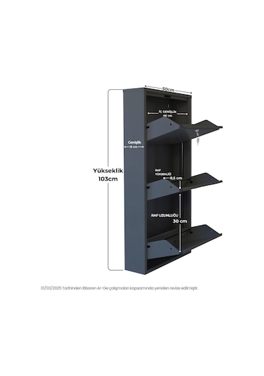 Kilitli 3'lü Metal Ayakkabılık - Antrasit