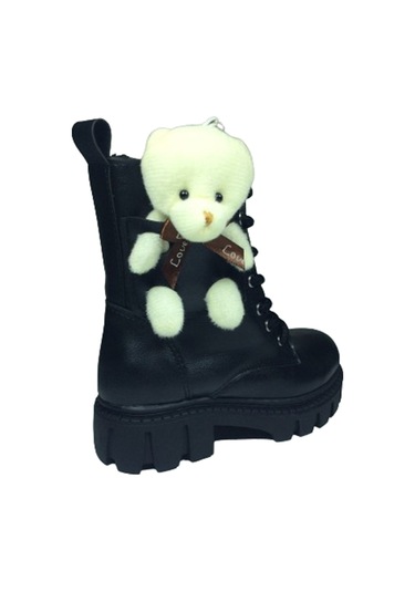 Ortopedikal 1087 Patik Kız Çocuk Siyah 2 Ayıcıklı Bot Bağcıklı Siyah