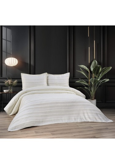 Şam 3 Parça Çift Kişilik Yatak Örtüsü Krem