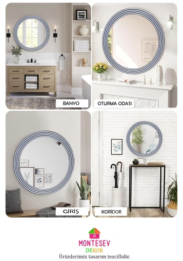 Zümrüt Ahşap Gümüş Yuvarlak Ayna Işlemeli Duvar Banyo Aynası 69cm Gümüş