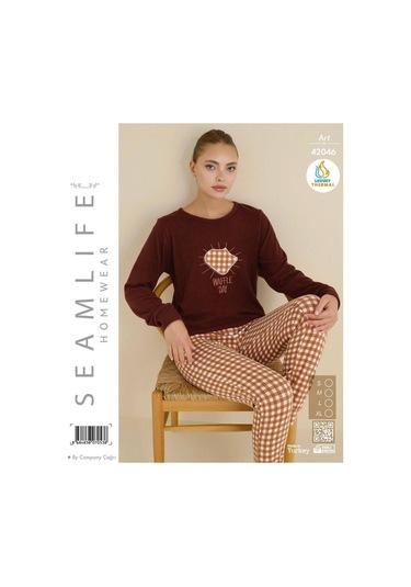 Seamlife Kadın Kışlık Termal Uzun Kollu Pijama Takımı Kiremit