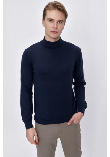 Basic Dinamik Fit Rahat Kesim Yarım Balıkçı Yaka Triko Kazak 99kc017002200 Lacivert