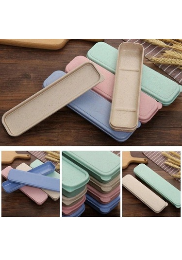 Yeşil 21/24cm Pp Taşınabilir Seyahat Sofra Saklama Kutusu Kasa Gıda Sınıfı Yemek Takımı Çatal Kaşık Kutusu Çocuk Kaşıklık 56639093