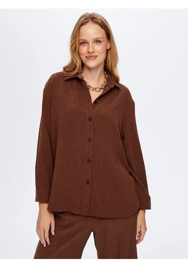 Faik Sönmez Kendinden Dokulu Şönil Kadın Tunik W26tnk013 Kahverengi