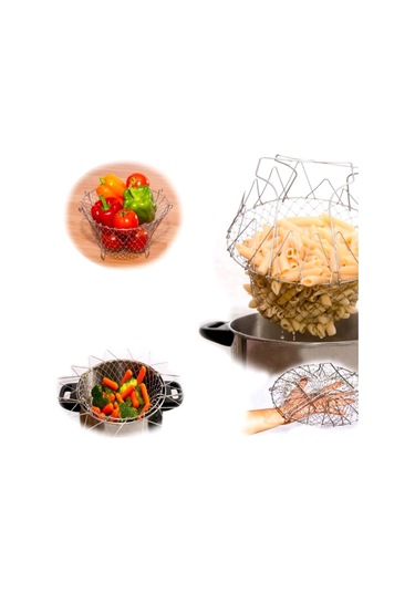 Youtek Mavi Çelik Katlanabilir Fritöz Sepeti - Çift Fonksiyonlu Mutfak Çekmecesi, Genişleyen Tasarım, Dayanıklı, 125 Gr Opp Paket Diğer