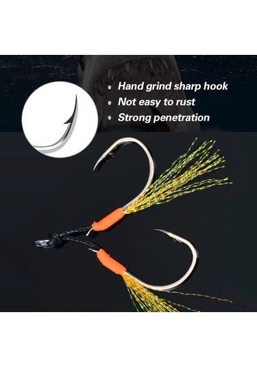 Tolu 10 Adet Metal Jig Kuyruk Destek Kancaları 13-22 Pe Hattı Tüy Katı Halka Green Double Hook 16 16