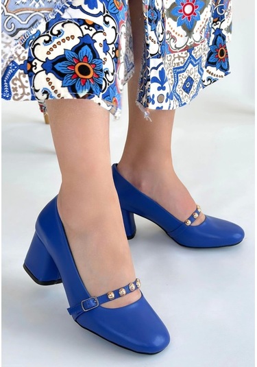 Tino Mavi Cilt Kadın Topuklu Ayakkabı Mavi