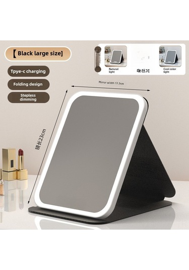 Geeroyoo Usb Şarjlı 3 Renk Işıklı Led Makyaj Aynası - Çevirilebilir Taşınabilir Masaüstü Modeli, Dokunmatik Işık Regülasyonu, Yüksek Kaliteli Ayna, Dorma Ve Ofis İçin Uygun Siyah Büyük Boy Diğer