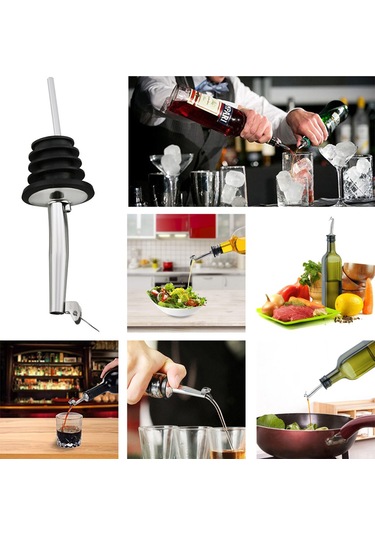 Kosona 304 Paslanmaz Çelik Şarap Pourer, Otomatik Kapaklı Silikon Tıkanıklama, Akış Kontrolü İçin Bar Ve Mutfak Aleti - Siyah