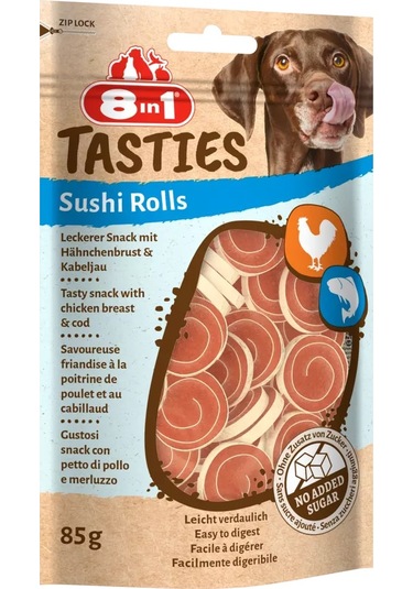 8in1 Tasties Sushi Rolls Tavuk Ve Balıklı Köpek Ödülü 85 Gr.