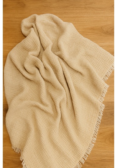 Elyaflı Müslin Battaniye 100x120 Cm Gri