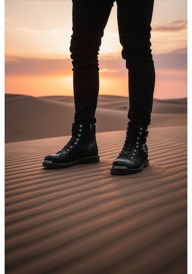 Big King Siyah Erkek Motorcu Bot Siyah