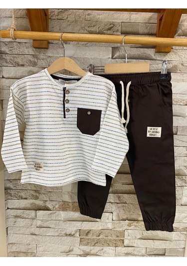 Minizoo Baby Dokuma Pantolonlu Erkek Çocuk Eşofman Takım Kahverengi