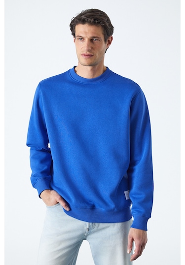 Travıs Erkek Yumuşacık Kumaşlı Regular Fit Yuvarlak Yakalı Saks Mavi Sweatshirt