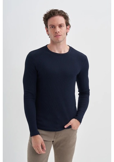 Cazador Waffle Rahat Kumaş %100 Pamuklu Slim Fit Sweatshirt-51640 Lacivert