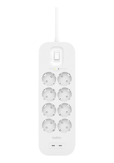 Belkin 8'li Çoklu Priz, Yüksek Gerilim Korumalı, Duvara Montaj, 8