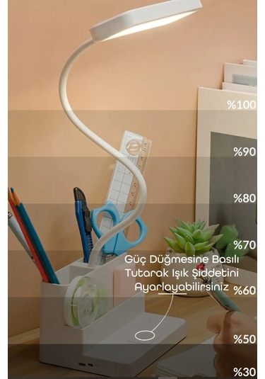 Şarjlı Masa Lambası - 3 Renk Dokunmatik Telefon Standlı 400 Lümen Usb Şarjlı Göz Yormayan Işık Beyaz