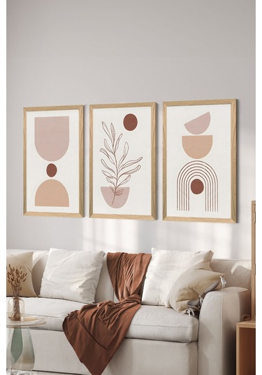 3 Parça Ahşap Çerçeve Görünümlü Mdf Poster Tablo Seti - Set 85 - Mdf3dsohoset85