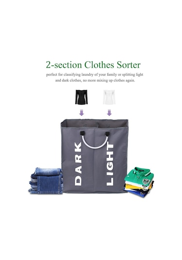 Cbtx Katlanabilir 2 Bölümlü Katlanabilir Çamaşır Sepeti Dayanıklı Oxford Kumaş  - Koyu Gri Diğer