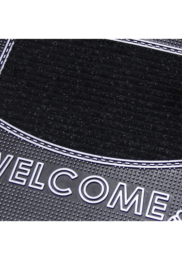 Welcome Yazılı Kauçuk Toz Tutucu Kapı Önü Paspası Gri