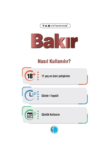 Tabvitamins Bakır 120 Bitkisel Kapsül Bakır Bisglisinat 2 Mg