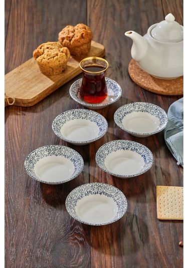 Cooker 6'lı Desenli Porselen Çay Tabağı Mavi
