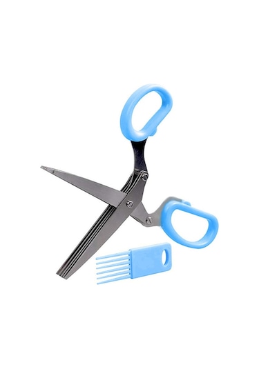 Kıyılmış 5 Katman Fesleğen Biberiye Mutfak Makas Rendelenmiş Doğranmış Yeşil Soğan Kesici Mavi Diğer