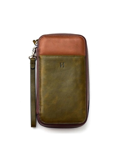 Carlye Hakiki Deri Haki Taba Uniseks Ön Cepli Bileklikli Fermuarlı Rfid Korumalı Çanta Taba