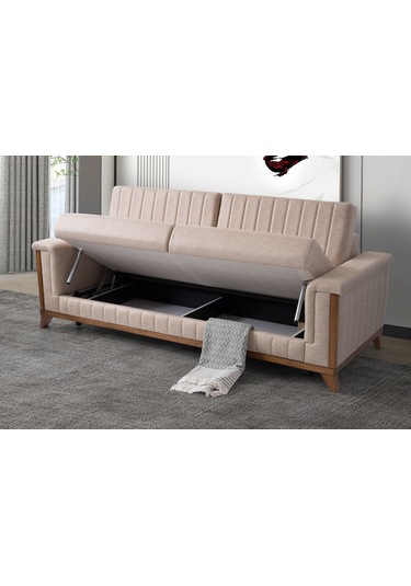 Esra Ahşap Ayaklı Mekanizmalı Pudra Pembesi Kanepe Pudra Pembe