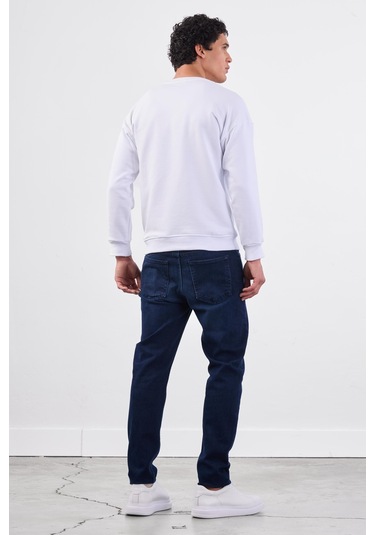 Dufy Beyaz Bisiklet Yaka Regular Fit Erkek Sweatshirt Beyaz