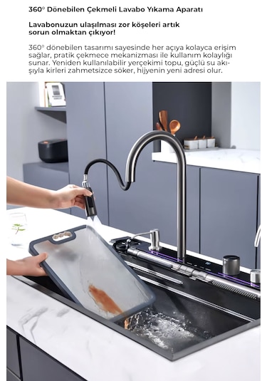 Robo Dijital Akıllı Eviye Seti Koyu Gri