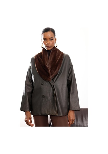 Acı Kahve Şal Yaka Deri Mont 99808 Acı Kahverengi