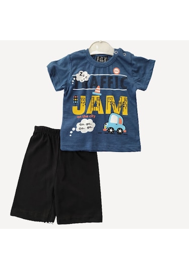 Cebeciticaret Erkek Bebek Ikili Takım Şortlu Arabalı Indogo Mavi