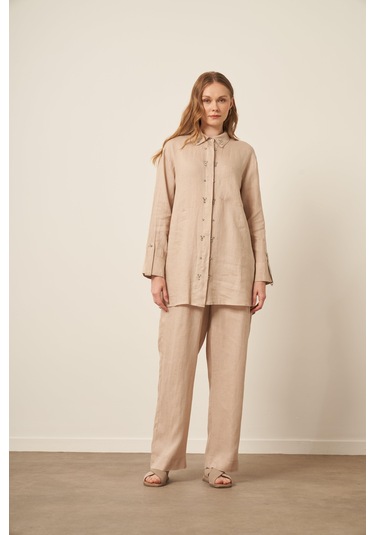 Ftz Women Kadın Ham Keten Takım Beige 31115 Beige