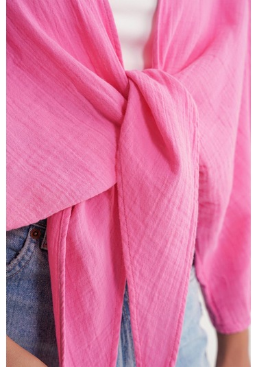 4723 Kadın Önü Bağlamalı Bolero Bluz Pembe Pembe
