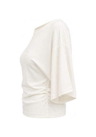Mixray 2102 Kadın Modal Büzgü Detaylı Dökümlü Soft T-shirt Beyaz