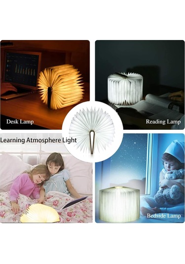 5.7 İnç Ahşap Kitap Lambası, Çok Renkli Katlanır Kitap Lambası Otomatik Olarak Renk Değiştirir, Usb Şarj Edilebilir Ahşap